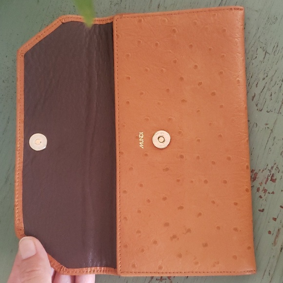 Vintage 80s Ostrich Calf Leather Clutch Wallet - Picture 5 of 9